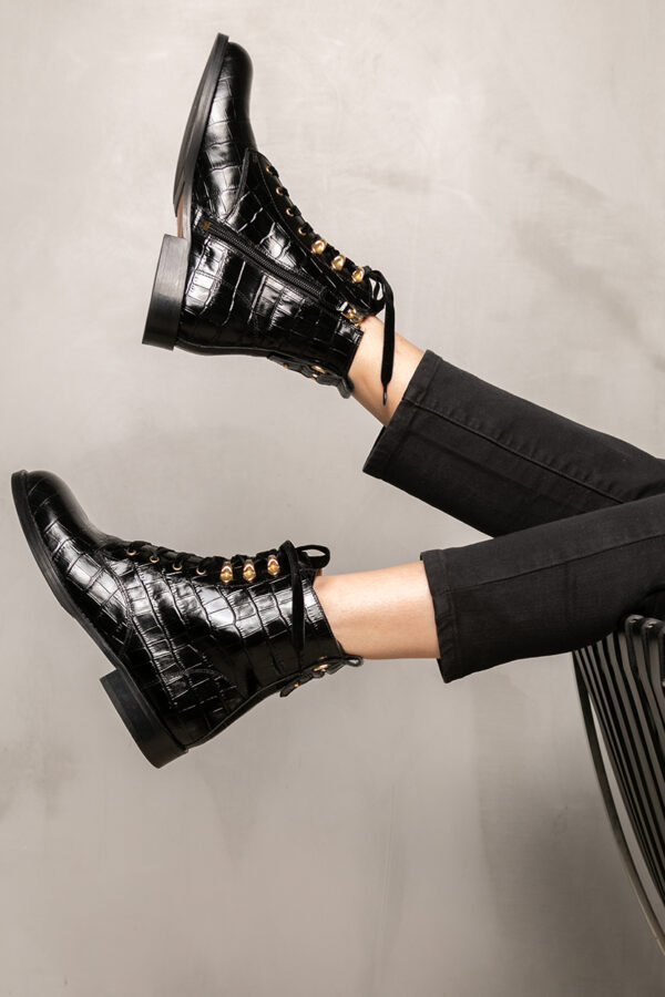 MAISON TOUFET BOTTINES CONFORTABLE NOIR CUIR CROCO ELA