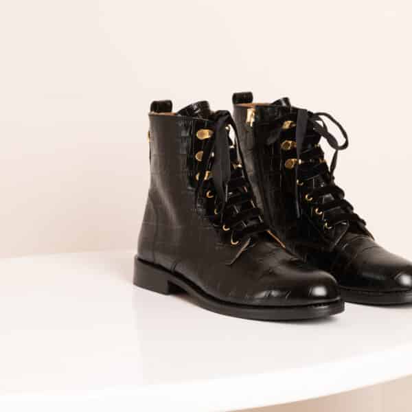 MAISON TOUFET BOTTINES CONFORTABLE NOIR CUIR CROCO ELA