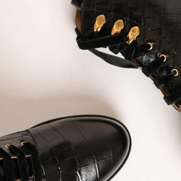 MAISON TOUFET BOTTINES CONFORTABLE NOIR CUIR CROCO ELA