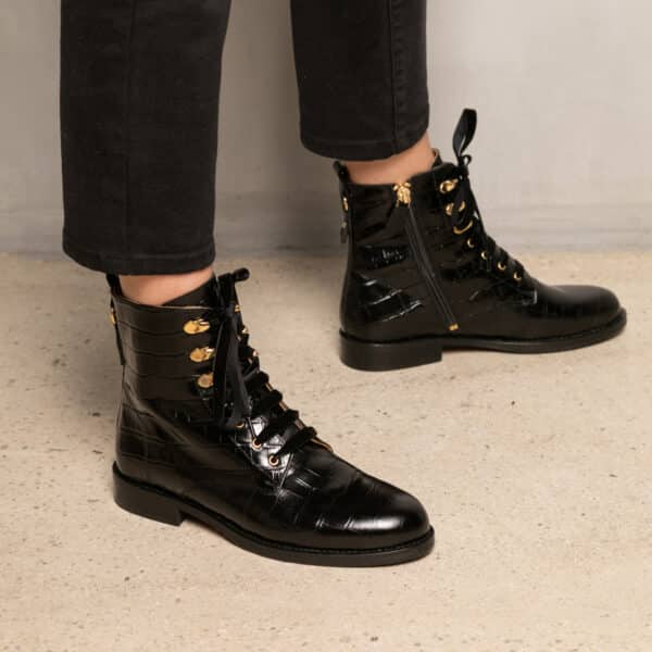 MAISON TOUFET BOTTINES CONFORTABLE NOIR CUIR CROCO ELA
