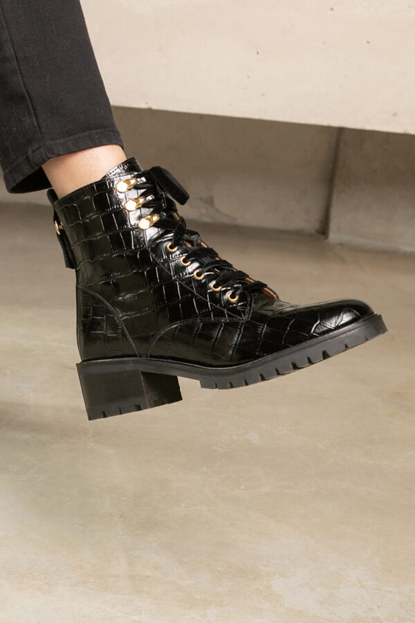 MAISON TOUFET BOTTINES CONFORTABLE NOIR CUIR CROCO ELISABETH