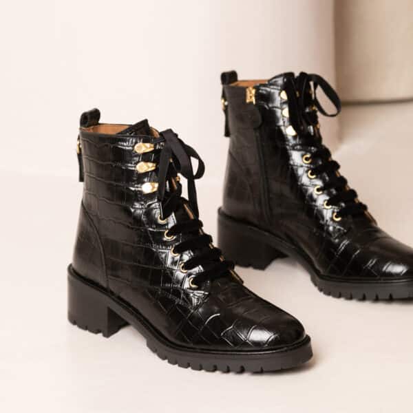 MAISON TOUFET BOTTINES CONFORTABLE NOIR CUIR CROCO ELISABETH