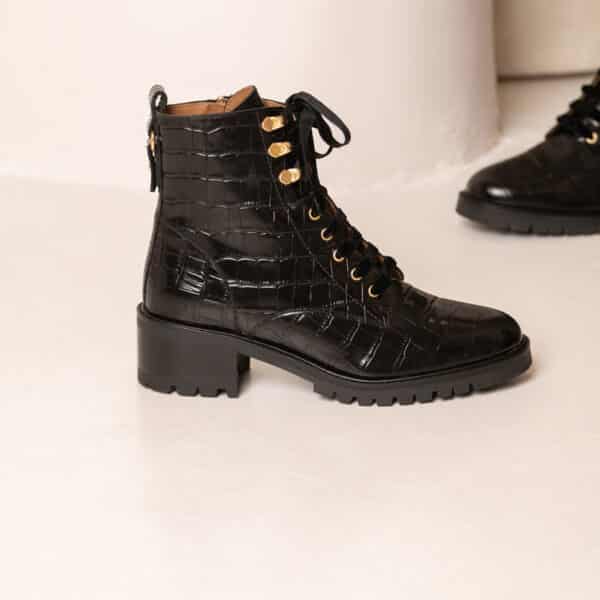 MAISON TOUFET BOTTINES CONFORTABLE NOIR CUIR CROCO ELISABETH
