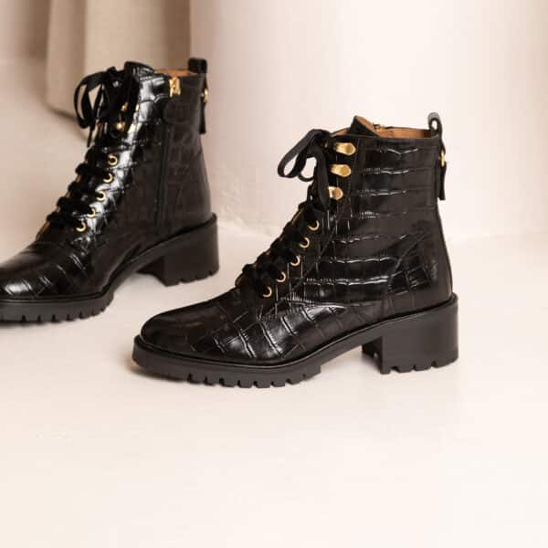 MAISON TOUFET BOTTINES CONFORTABLE NOIR CUIR CROCO ELISABETH