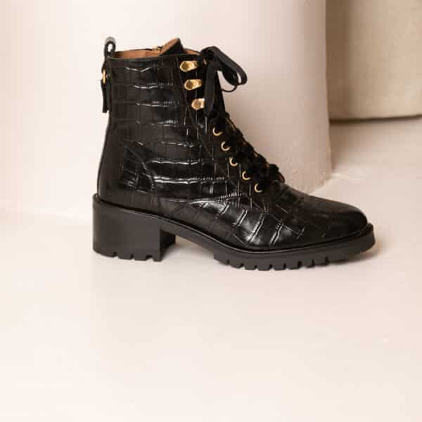 MAISON TOUFET BOTTINES CONFORTABLE NOIR CUIR CROCO ELISABETH