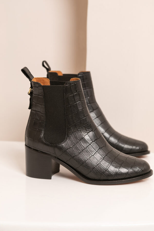 MAISON TOUFET BOTTINES CONFORTABLE NOIR CUIR CROCO GÉRALDINE