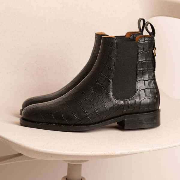 MAISON TOUFET BOTTINES CONFORTABLE NOIR CUIR CROCO ROMIE