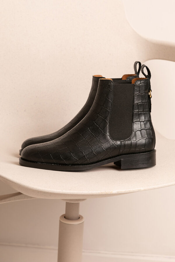 MAISON TOUFET BOTTINES CONFORTABLE NOIR CUIR CROCO ROMIE