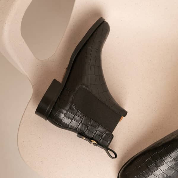 MAISON TOUFET BOTTINES CONFORTABLE NOIR CUIR CROCO ROMIE