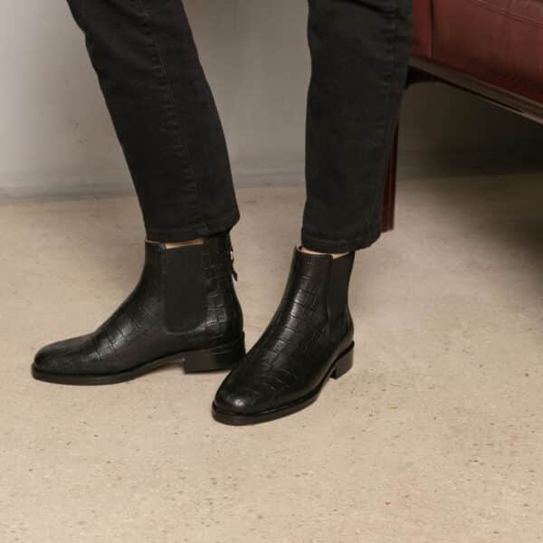 MAISON TOUFET BOTTINES CONFORTABLE NOIR CUIR CROCO ROMIE