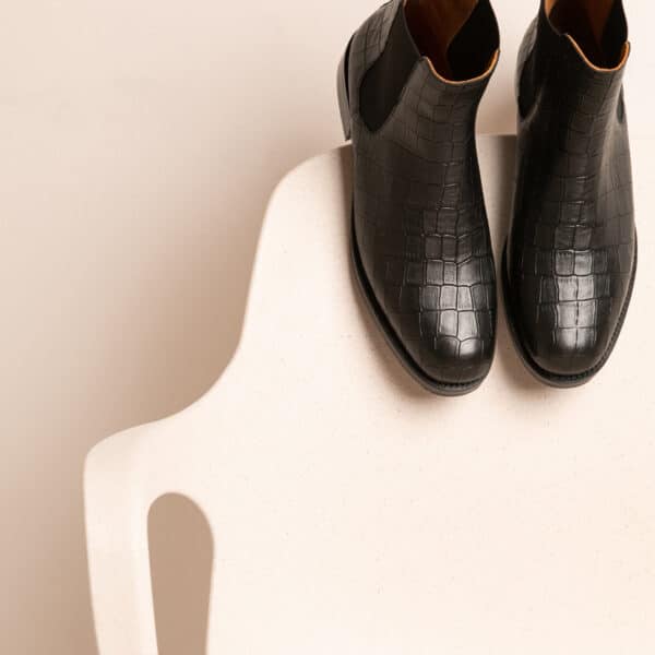 MAISON TOUFET BOTTINES CONFORTABLE NOIR CUIR CROCO ROMIE
