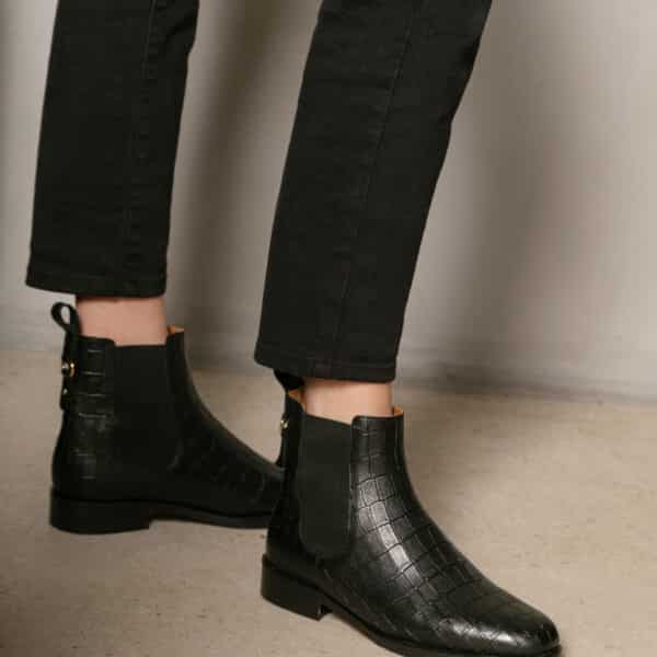 MAISON TOUFET BOTTINES CONFORTABLE NOIR CUIR CROCO ROMIE