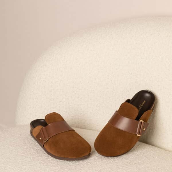 MAISON TOUFET SABOTS CONFORTABLE COGNAC CUIR VELOURS MILA