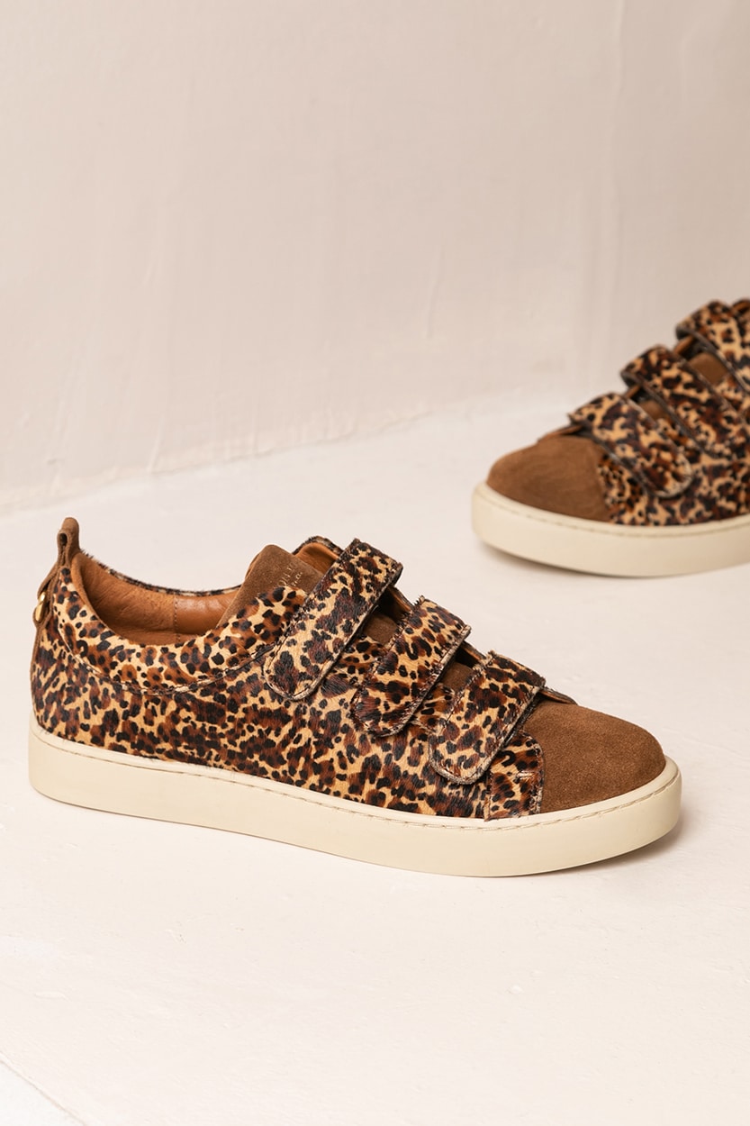 MAISON TOUFET BASKETS CONFORTABLE COGNAC CUIR VELOURS LÉOPARD CUIR POULAIN ANAÏDA