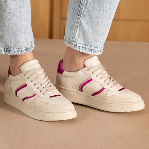 MAISON TOUFET BASKETS CONFORTABLE CREME CUIR ROSE CUIR METALLISE ARMELLE