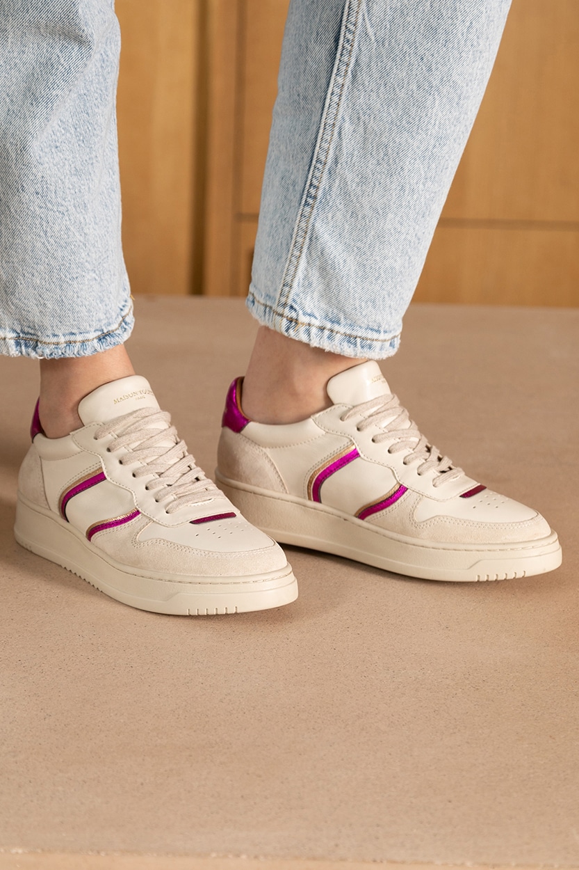 MAISON TOUFET BASKETS CONFORTABLE CREME CUIR ROSE CUIR METALLISE ARMELLE