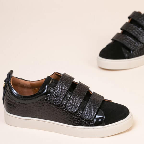 MAISON TOUFET BASKETS CONFORTABLE NOIR CUIR VELOURS CUIR VERNIS ANAIDA