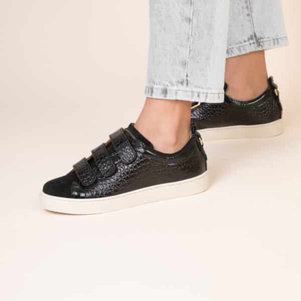 MAISON TOUFET BASKETS CONFORTABLE NOIR CUIR VELOURS CUIR VERNIS ANAIDA