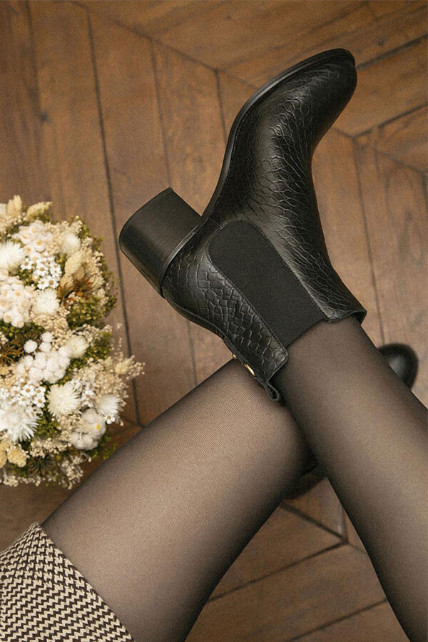 MAISON TOUFET BOTTINE CONFORTABLE NOIR CUIR CROCO GERALDINE