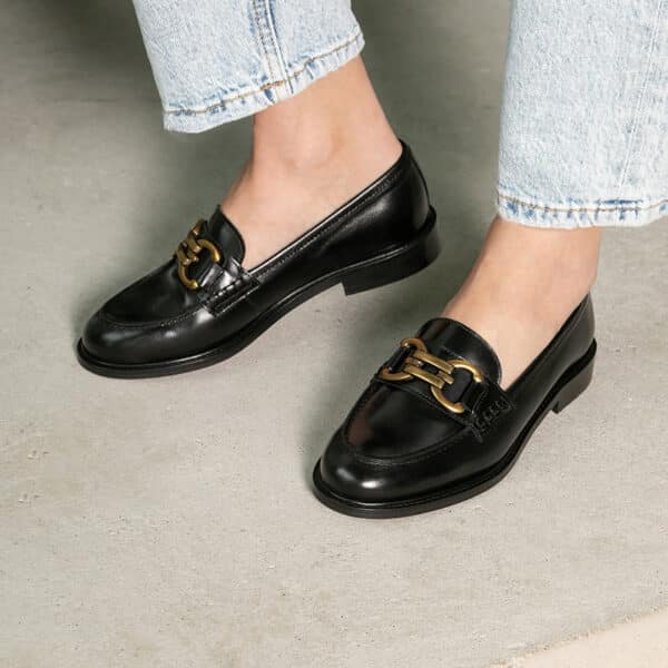 Mocassins Maison 123 Femme – Noir – Cuir – Taille 40 – Talon 3cm – Occasion