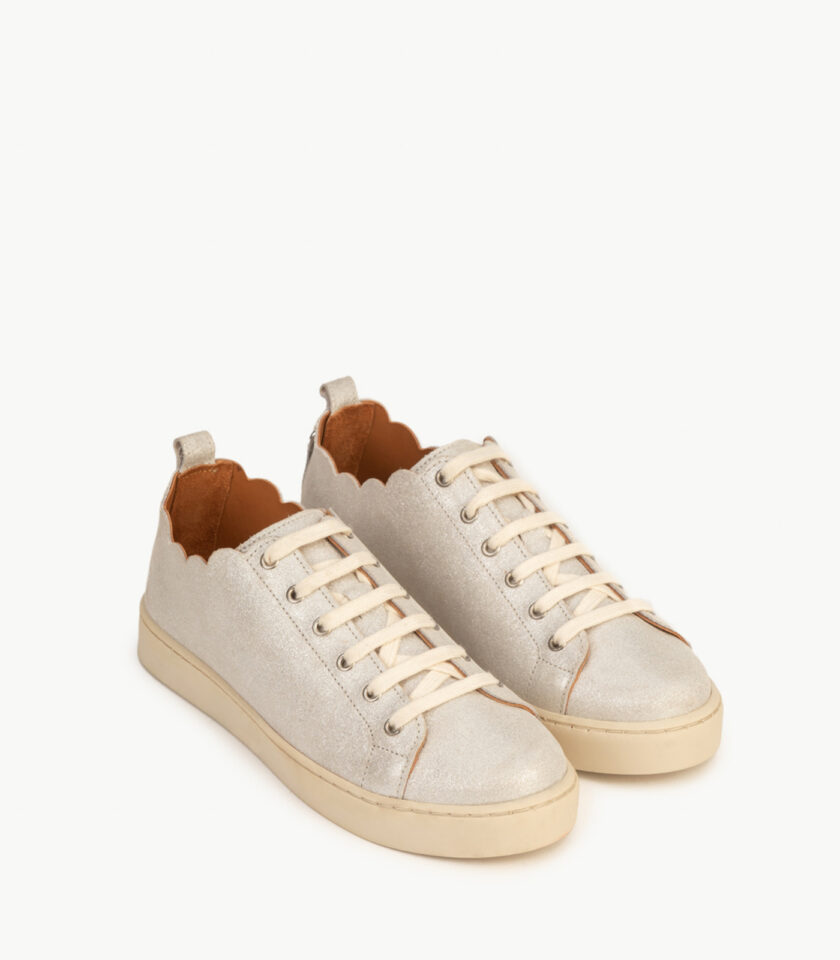 CARRE BASKETS CONFORTABLE BLANC CUIR PAILLETÉ JULIE