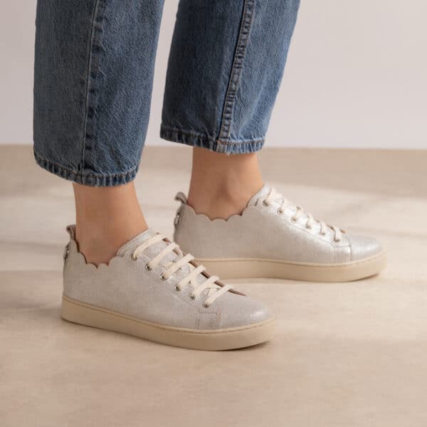 CARRE BASKETS CONFORTABLE BLANC CUIR PAILLETÉ JULIE