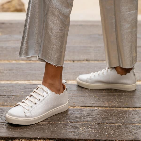 CARRE BASKETS CONFORTABLE BLANC CUIR PAILLETÉ JULIE