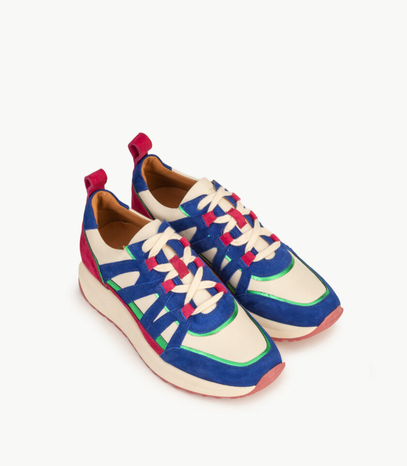 CARRE BASKETS CONFORTABLE BLEU ELECTRIQUE CUIR VELOURS CUIR LISSE AMALYA