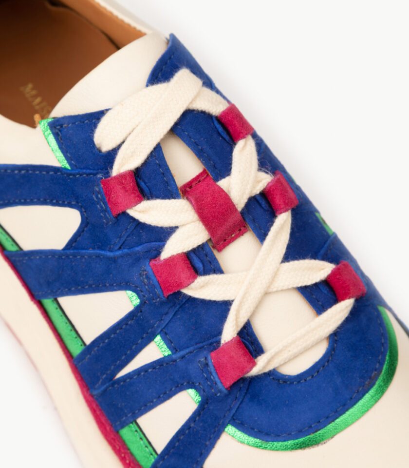 CARRE BASKETS CONFORTABLE BLEU ELECTRIQUE CUIR VELOURS CUIR LISSE AMALYA