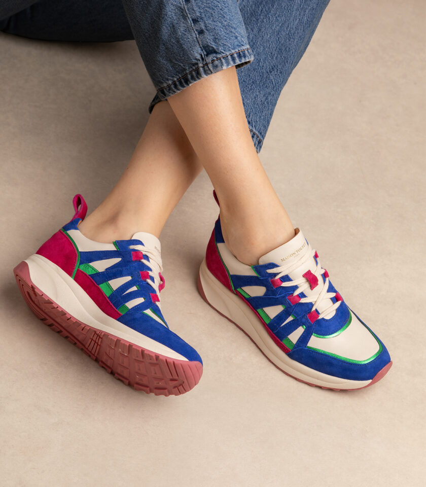 CARRE BASKETS CONFORTABLE BLEU ELECTRIQUE CUIR VELOURS CUIR LISSE AMALYA