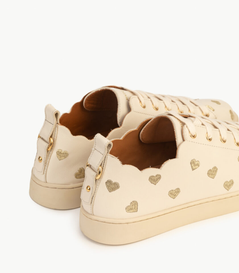 CARRE BASKETS CONFORTABLE CRÈME CUIR LISSE BRODÉ JULIE