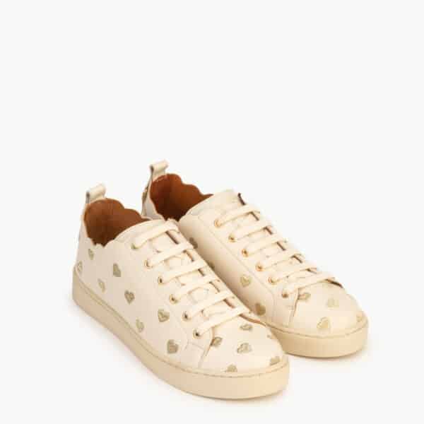 CARRE BASKETS CONFORTABLE CRÈME CUIR LISSE BRODÉ JULIE