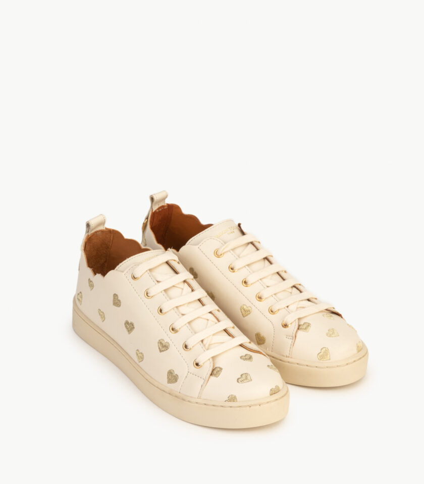CARRE BASKETS CONFORTABLE CRÈME CUIR LISSE BRODÉ JULIE