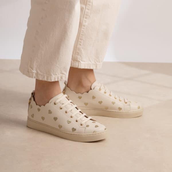 CARRE BASKETS CONFORTABLE CRÈME CUIR LISSE BRODÉ JULIE