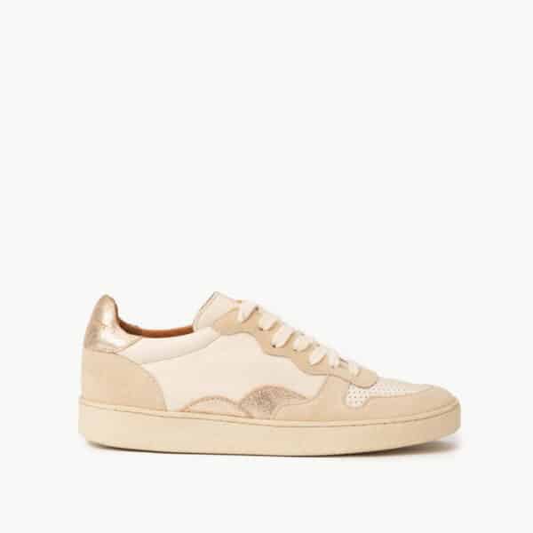 CARRE BASKETS CONFORTABLE CRÈME CUIR LISSE DORÉ PAILLETÉ LISA