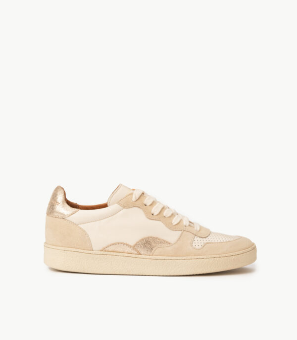 CARRE BASKETS CONFORTABLE CRÈME CUIR LISSE DORÉ PAILLETÉ LISA