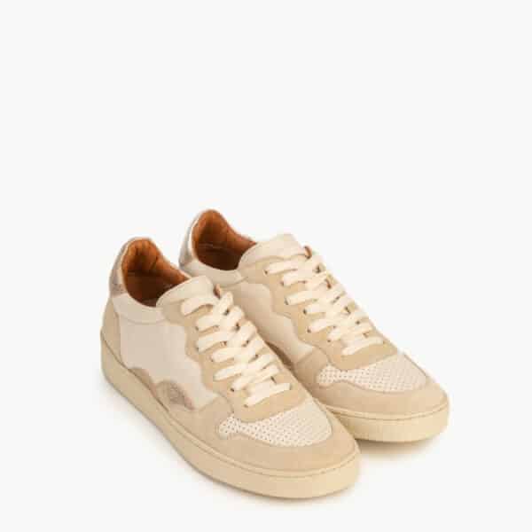 CARRE BASKETS CONFORTABLE CRÈME CUIR LISSE DORÉ PAILLETÉ LISA