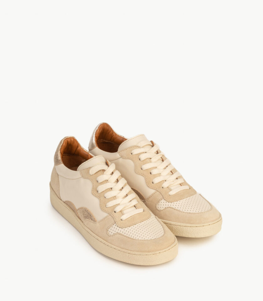 CARRE BASKETS CONFORTABLE CRÈME CUIR LISSE DORÉ PAILLETÉ LISA