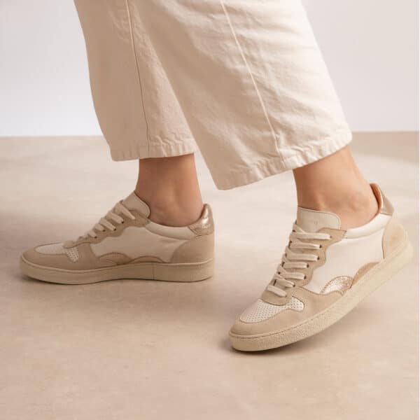 CARRE BASKETS CONFORTABLE CRÈME CUIR LISSE DORÉ PAILLETÉ LISA