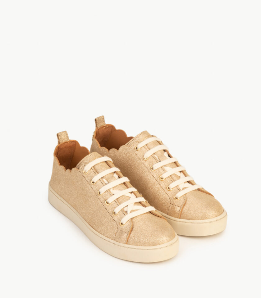 CARRE BASKETS CONFORTABLE DORÉ CUIR PAILLETÉ JULIE