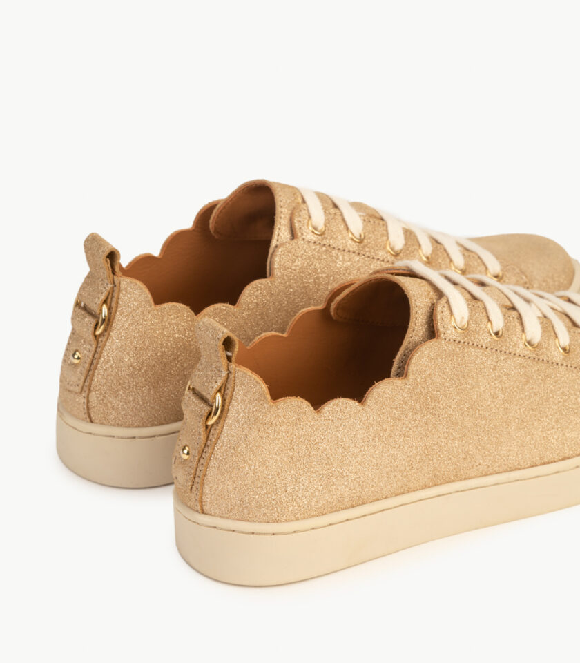 CARRE BASKETS CONFORTABLE DORÉ CUIR PAILLETÉ JULIE