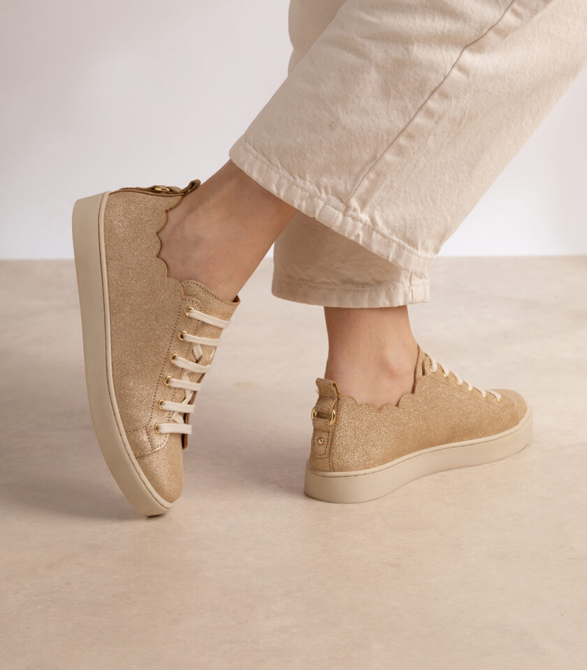CARRE BASKETS CONFORTABLE DORÉ CUIR PAILLETÉ JULIE