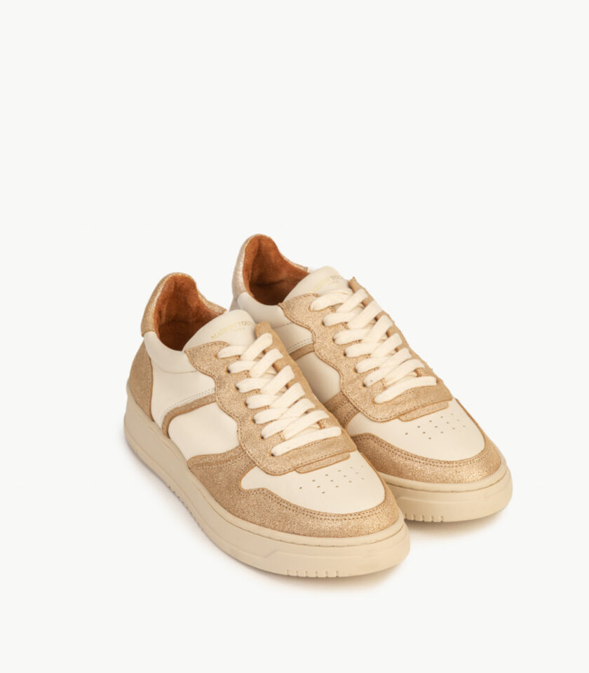 CARRE BASKETS CONFORTABLE DORÉ MÉTALLISÉ CRÈME CUIR ARMELLE
