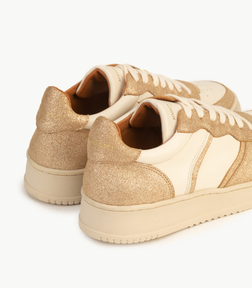 CARRE BASKETS CONFORTABLE DORÉ MÉTALLISÉ CRÈME CUIR ARMELLE