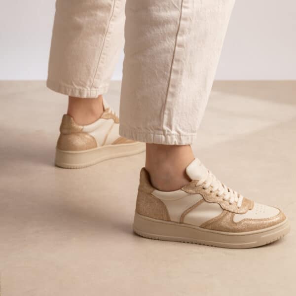 CARRE BASKETS CONFORTABLE DORÉ MÉTALLISÉ CRÈME CUIR ARMELLE
