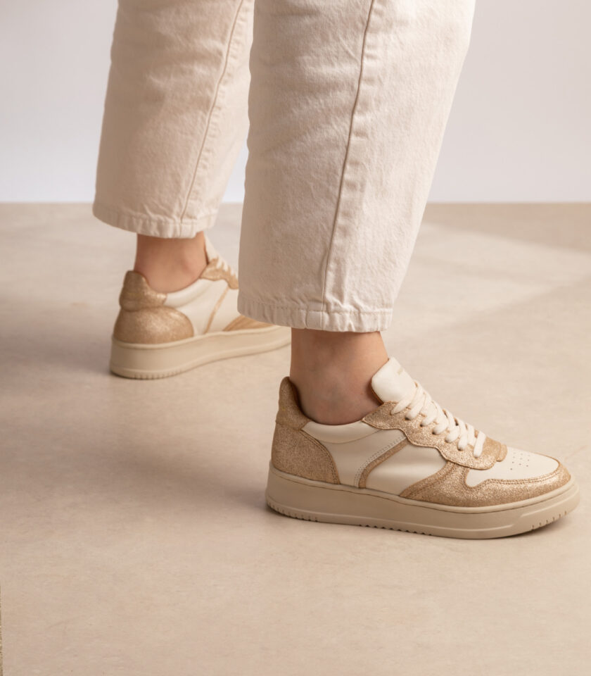 CARRE BASKETS CONFORTABLE DORÉ MÉTALLISÉ CRÈME CUIR ARMELLE
