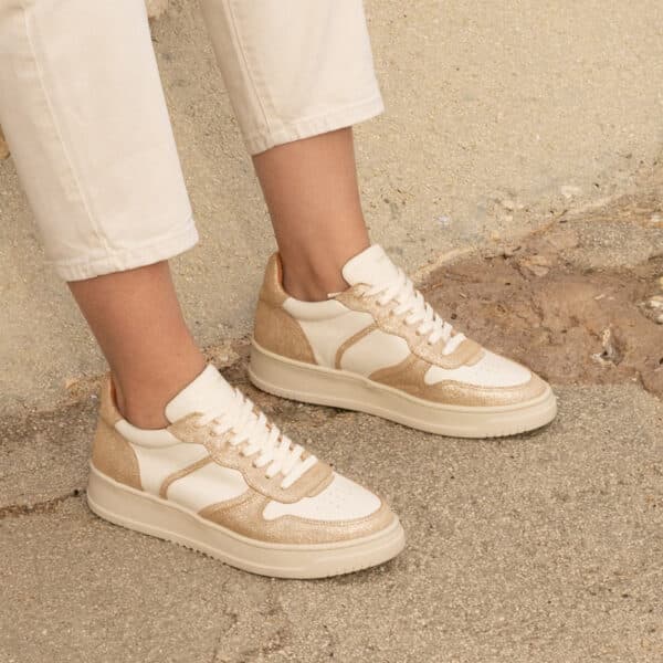 CARRE BASKETS CONFORTABLE DORÉ MÉTALLISÉ CRÈME CUIR ARMELLE
