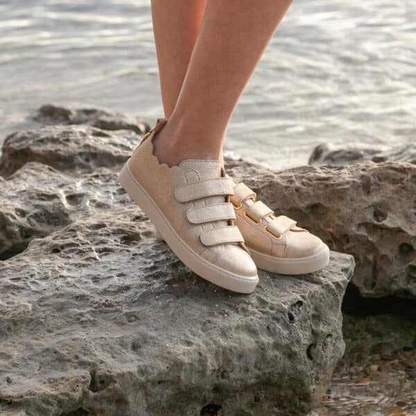 CARRE BASKETS CONFORTABLE DORÉ PAILLETÉ CUIR JULIANNE