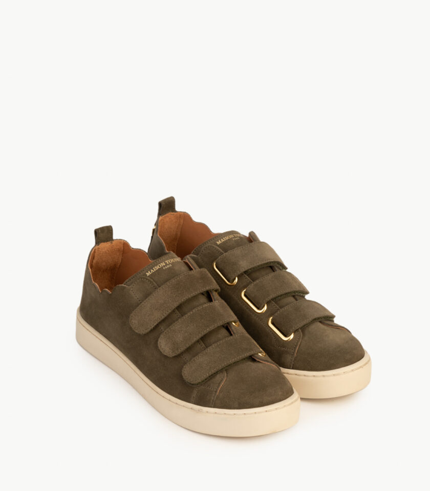 CARRE BASKETS CONFORTABLE KAKI CUIR VELOURS JULIANNE ()