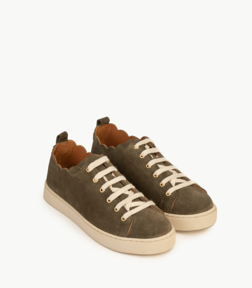 CARRE BASKETS CONFORTABLE KAKI CUIR VELOURS JULIE